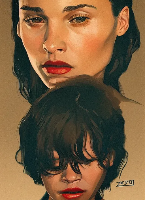 Image similar to twin peaks movie poster art, portrait of zoe kravitz, from scene from twin peaks, clean, simple illustration, nostalgic, domestic, highly detailed, digital painting, artstation, concept art, smooth, sharp focus, illustration, artgerm, donato giancola, joseph christian leyendecker, wlop