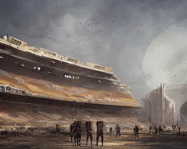 Prompt: a football stadium in the style of golden age syrian empire architecture, art by greg rutkowski and artgerma, stunning concept art, exterior design