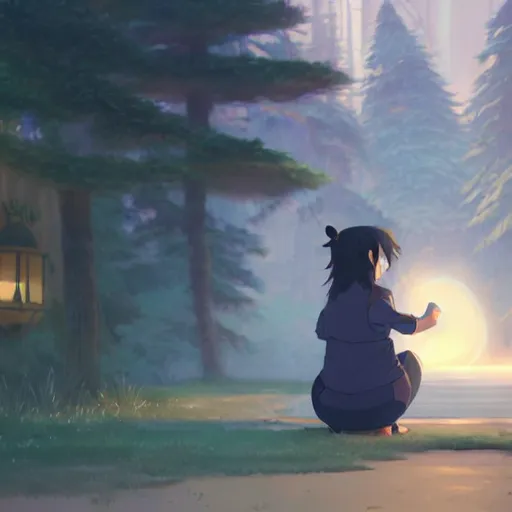 Prompt: a wholesome animation key shot of a girl with a raccoon tail and long dark blue hair, medium shot, studio ghibli, pixar and disney animation, sharp, rendered in unreal engine 5, anime key art by greg rutkowski, bloom, dramatic lighting, trending on artstation