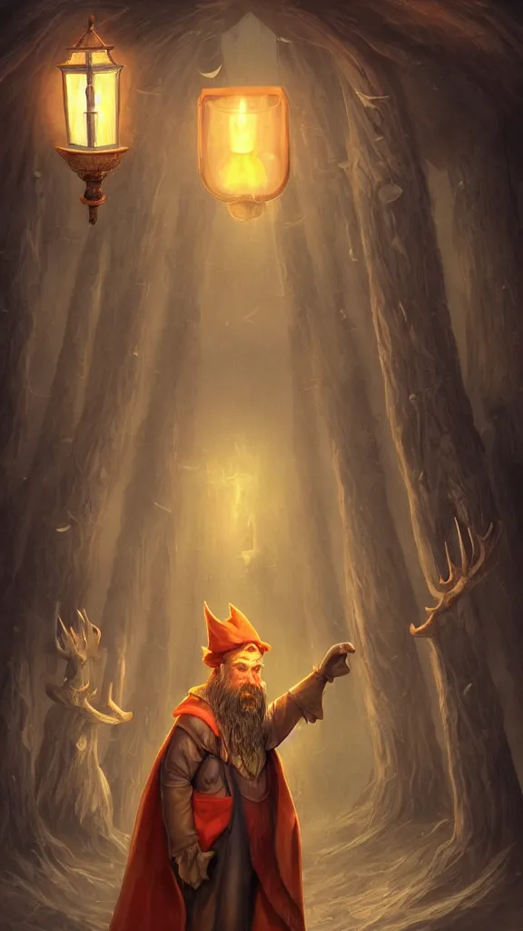 Prompt: character design full body shot of a moose wizard with a long white beard in a magic cloak and magic hat, in the background an old attic full of magic scrolls and old books, matte painting, fantasy illustration, warm lantern light, dusty atmosphere