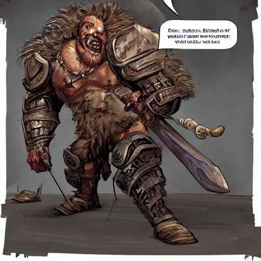 Image similar to raging armored bugbear wielding rusty cleaver grappling gnoll wayne reynolds