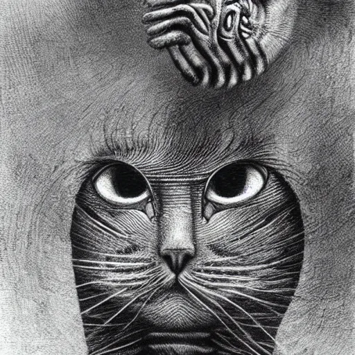 Image similar to picture of cat, by giger, beautiful