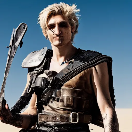 Prompt: xqc as a mad max warlord, high-resolution photograph