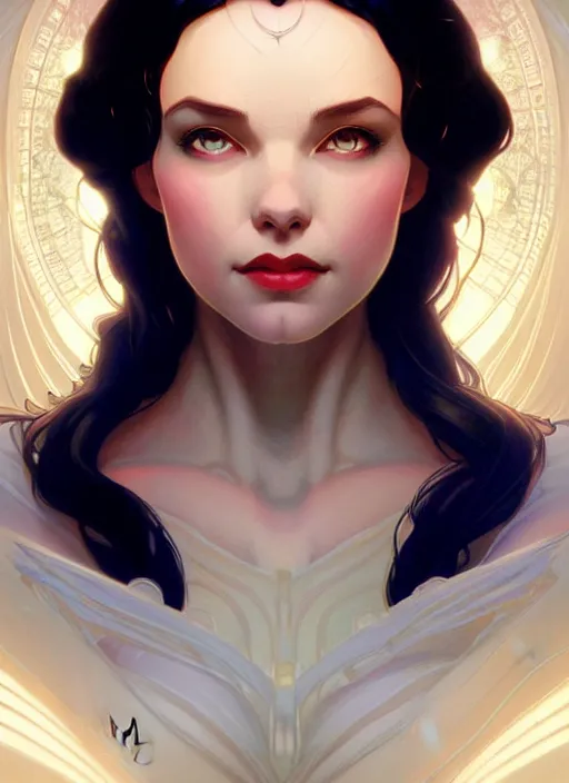 Image similar to symmetry!! portrait of snow white, glowing lights!! intricate, elegant, highly detailed, digital painting, artstation, concept art, smooth, sharp focus, illustration, art by artgerm and greg rutkowski and alphonse mucha