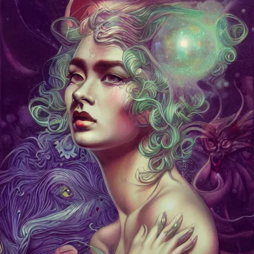 Image similar to a portrait in the style of anna dittmann and virgil finlay.