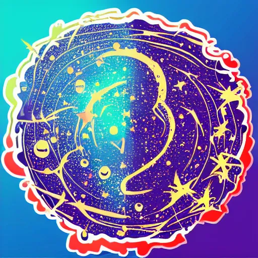 Image similar to 2 planet collapse particle fusion element macro cosmic art by butcher billy, sticker, colorful, illustration, highly detailed, simple, smooth and clean vector curves, no jagged lines, vector art, smooth andy warhol style