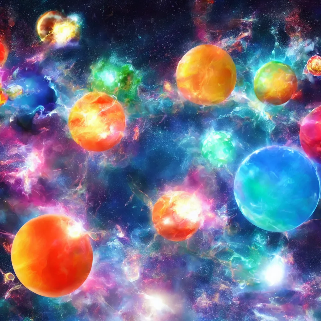 Prompt: 3 d render of a colorful sphere breaking to pieces in space
