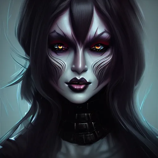 Image similar to dark witch character black colors, highly detailed, digital painting, artstation, concept art, smooth, sharp focus, illustration
