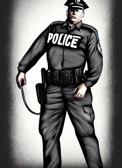 Prompt: police officer, strong, dominant, bulky, digital art