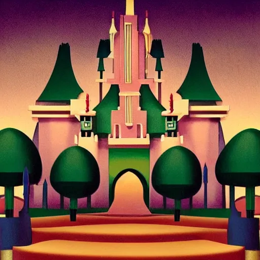 Image similar to Art Deco Disneyland castle, fantasy, artstation