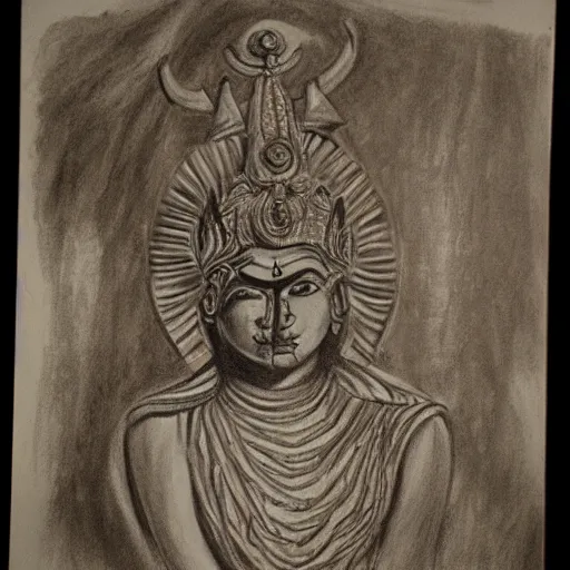 Image similar to depiction of the goddess Kali, Chiaroscuro art, charcoal