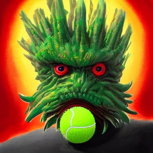 Image similar to a tennis ball monster, digital art, fantasy, magic, trending on artstation, ultra detailed, professional illustration by Basil Gogos