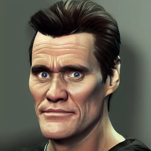 Image similar to hyper - realistic portrait of jim carrey in a gta game, concept art, 3 d, 4 k