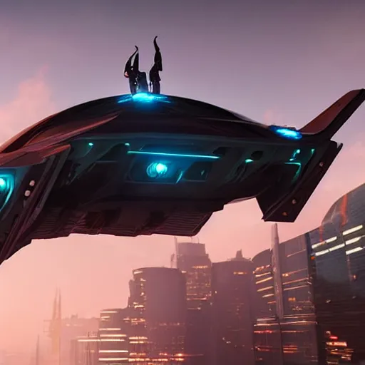 Image similar to cyberpunk alien concept of the a - team van flying trough the sky, futuristic look, highly detailed body, very powerful, photorealistic camera shot, crisp quality and light reflections, unreal engine 5 quality render