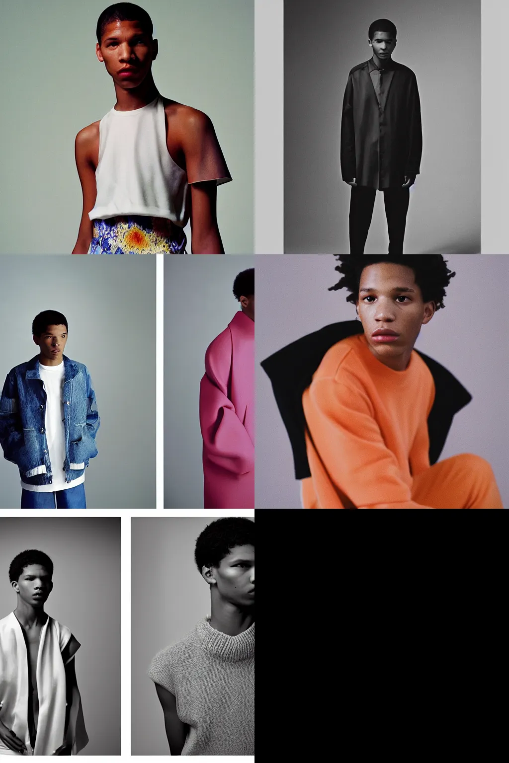 Image similar to realistic photoshoot for a new balenciaga lookbook, color film photography, portrait of a beautiful person, in style of Campbell Addy, Tyler Mitchell, 35mm