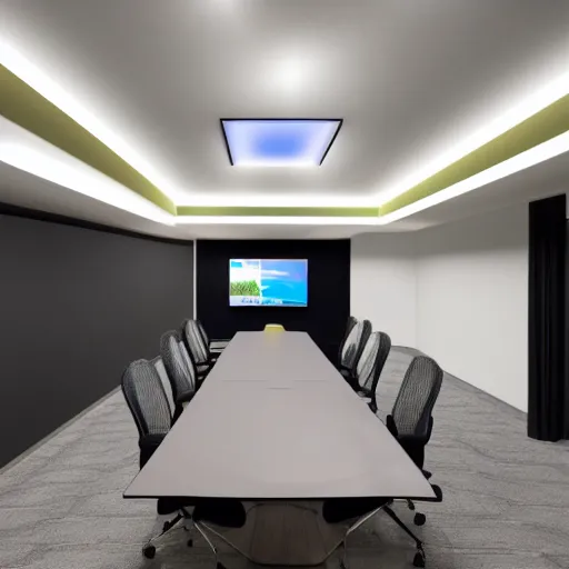 Prompt: office meeting room with led strip lighting, realistic, photography, ledspace, home and garden, houzz, highly detailed, 8k,