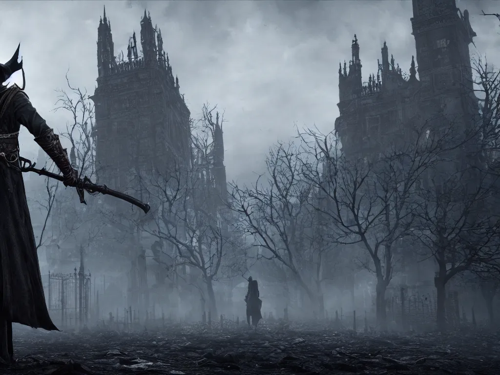 Prompt: bloodborne 2, dark, nighttime, victorian england style, horror, grotesque, serene, haunting, heavy atmosphere, claustrophobic, insanity, High Definition detail, 8K