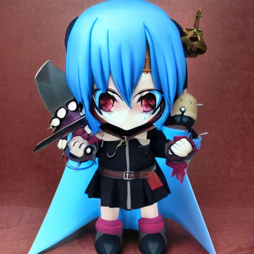 Prompt: cute chibi fumo plush of a heavy sword wielding cursed paladin, burning shadow armor, monster girl, stylized cel shading, vray