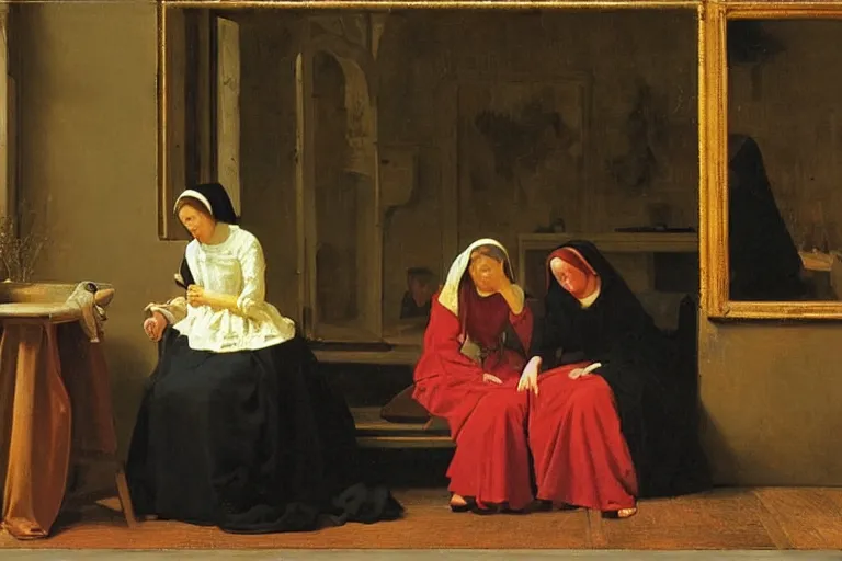 Image similar to 3 women mourning, pieter de hooch, ary scheffer