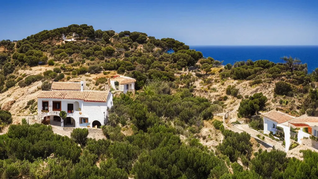 Image similar to a secluded home in spain along the coast, beautiful scenery