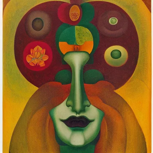 Image similar to floral face portrait by leonetto cappiello and wojciech siudmak and ernst fuchs, anni albers, oil on canvas