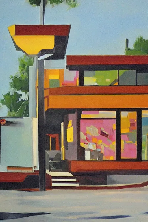 Image similar to mid century modern cafe by julia pinkham artist and bernard simunovic