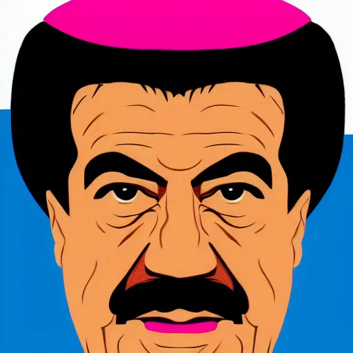 Image similar to rgb head shot of saddam hussein with a pink jacket, 8 k,