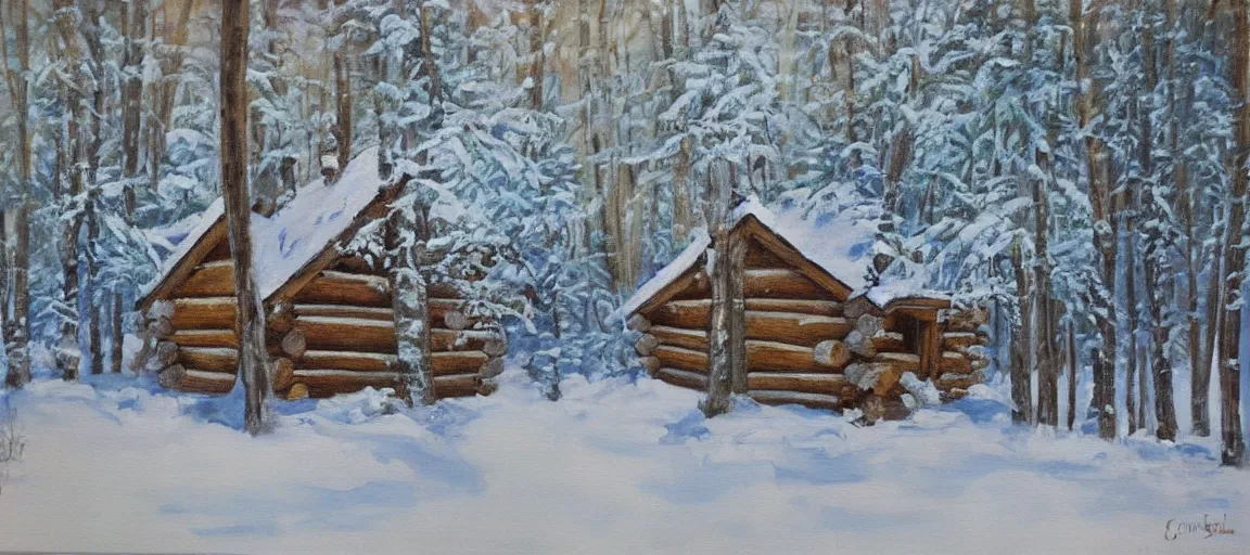 Image similar to realist painting of a log cabin in the forest, beautiful painting, oil on canvas, by Ewa Czarniecka, award winning masterpiece,