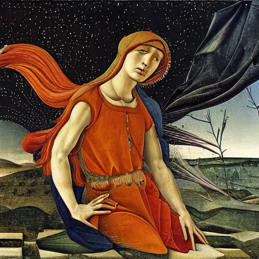 Prompt: the martian by sandro botticelli. tempera on panel