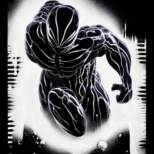 Image similar to venom symbiote, soft light, mekka, behance, vector, highly detailed illustration, realistic, artstation. com, by kunio okawara, yoshikazu yasuhiko, syd mead, mamoru nagano,
