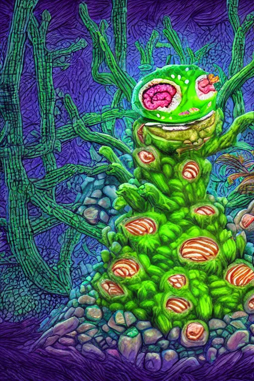 Image similar to creature sushi roots cactus elemental flush of force nature micro world fluo light deepdream illumination ray tracing hdr fanart arstation by sung choi and eric pfeiffer and gabriel garza and casper konefal