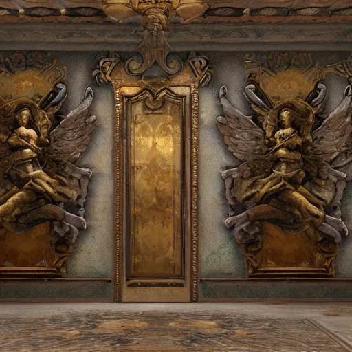 Image similar to ornate wall, full of paintings of angels, unreal engine texture highly detailed