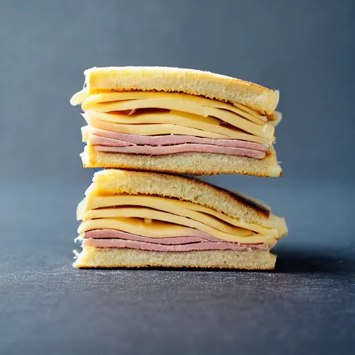 Image similar to a ham and cheese sandwich on bunny bread, sitting on a thick old book. 4 k, pinhole photograph