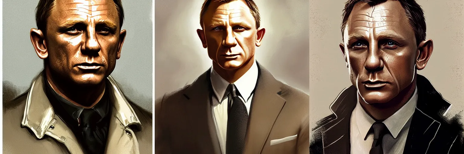 Prompt: portrait of Daniel Craig as a detective, highly detailed, digital painting, artstation, concept art, sharp focus, illustration, art by artgerm and greg rutkowski and alphonse mucha