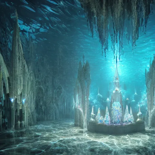 Image similar to an intricate photograph of an underwater cathedral at the bottom of the ocean surrounded by mermaids by david lachapelle, dark and scary abyssal ambient, photorealistic, octane render, unreal engine, 4 k, smooth lighting, subaquatic photography,