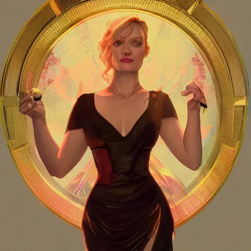 Image similar to Olivia Taylor Dudley as a lounge singer at a bar, intricate, elegant. highly detailed, digital painting, artstation, concept art, smooth, sharp, focus, illustration, art by artgerm and greg rutkowski and alphonse mucha