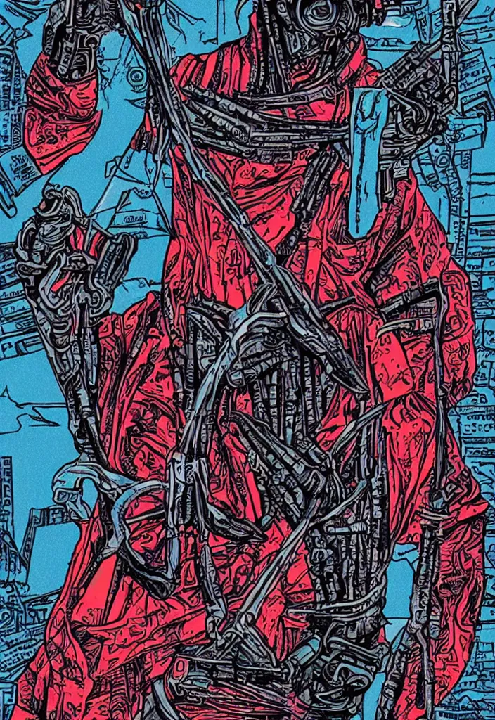 Image similar to the devil as a cyberpunk tarot card