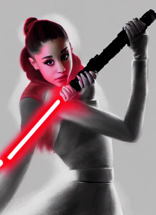 Image similar to Photo of Ariana Grande with a red lightsaber, Star Wars concept art, trending on artstation, dramatic lighting, photo-realistic