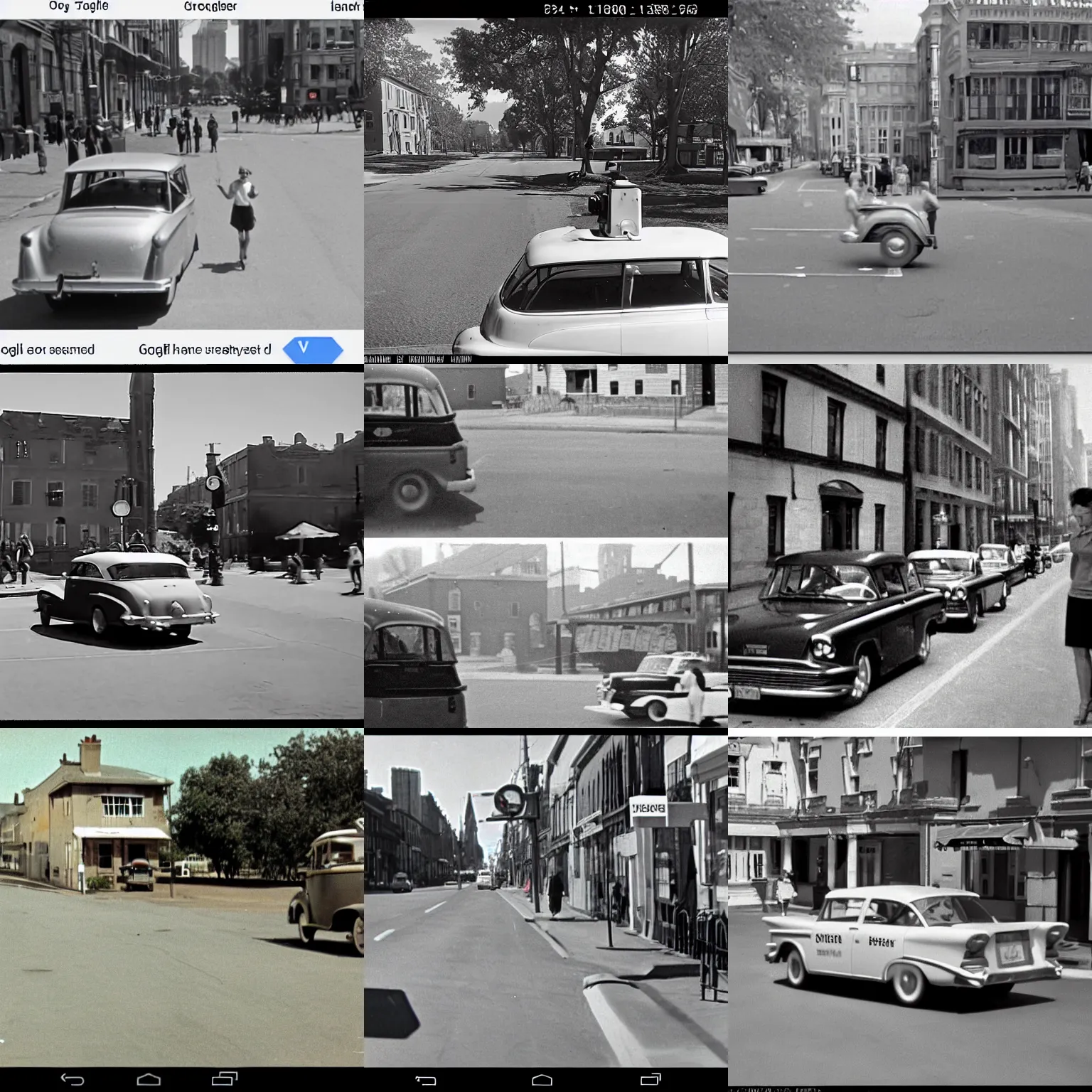 Prompt: google streetview screenshot from 1 9 5 7