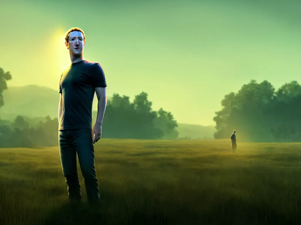 Prompt: Mark Zuckerberg in a field, bokeh, dramatic lighting, cinematic, establishing shot, high detail, cinematic lighting, post processed, 8k, concept art, artstation, matte painting, in the style of eddie mendoza, raphael lacoste, alex ross