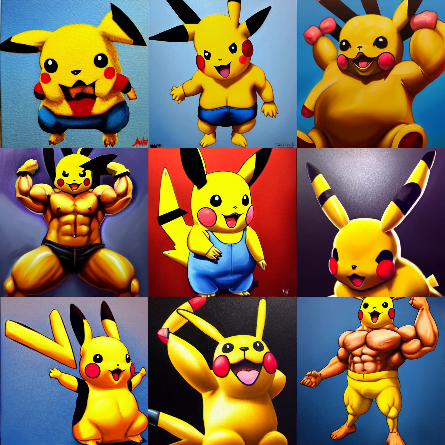 Prompt: oil painting of a buffed pikachu with big muscles, trending on artstation, 4k