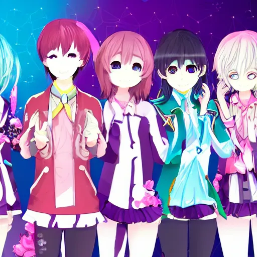Prompt: new vocaloid 6 ai voicebank release, official illustration, one person