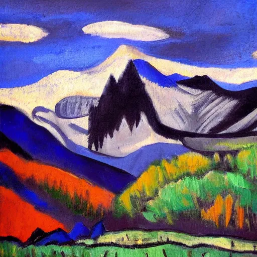 Prompt: Colorado mountains oil painting by Picasso