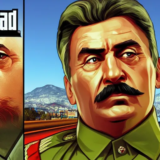 Image similar to joseph stalin in gta v, cover art by stephen bliss, boxart, loadscreen