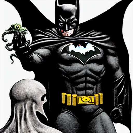 Image similar to photograph of batman with the head of cthulhu, realistic, detailed