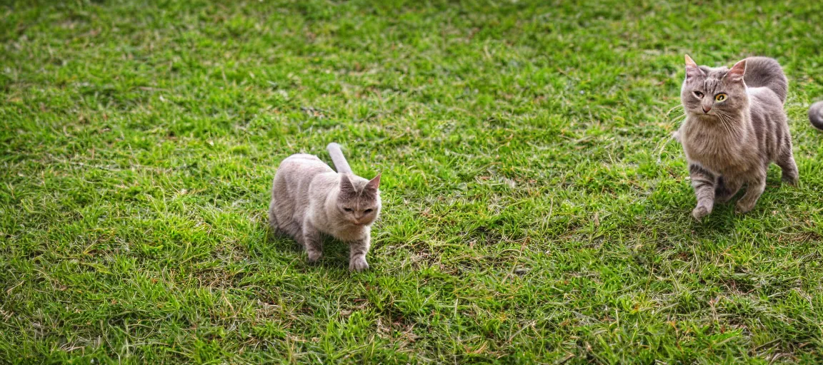 Prompt: a singular cat walking on the grass near a river, cute, godrays, complementary colors, calm, relaxing, beautiful landscape, highly detailed, high quality, 4k HDR, natural lighting, close view, path tracing, orange palette, anatomically correct, hyperrealistic, low contrast