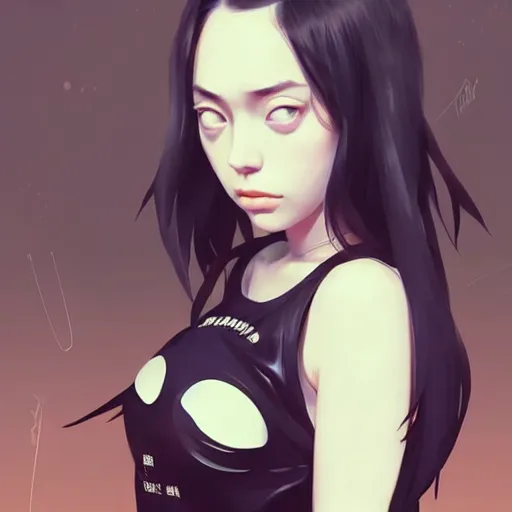 Image similar to a beautiful japanese billie eilish kat dennings alluring instagram model in elaborate latex tank top, by guweiz and wlop and ilya kuvshinov and artgerm and makoto shinkai and studio ghibli, symmetrical eyes, aesthetic, gorgeous, stunning, alluring, attractive, artstation, deviantart, pinterest, digital art