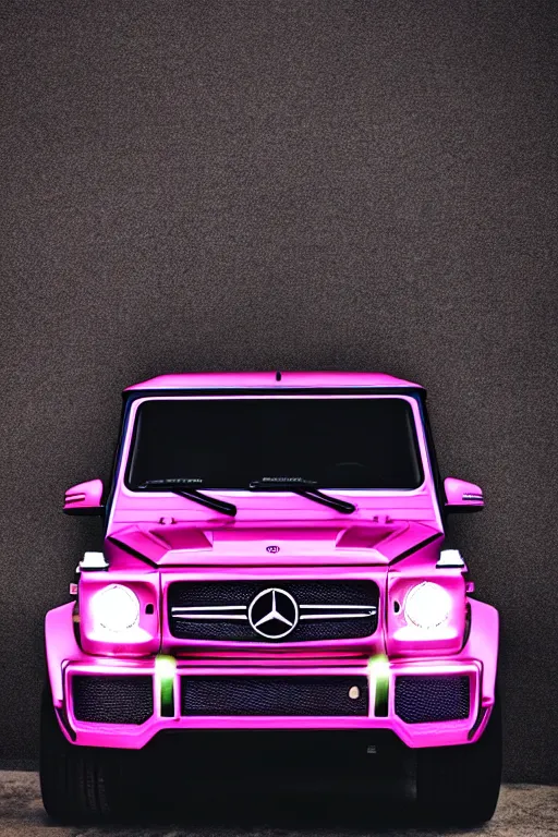 Prompt: Photo of a pink Mercedes-Benz G63, studio photography, wide shot, poster, photo print, vibrant, volumetric lighting, award winning