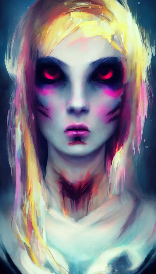 Image similar to shot of blaise girl with pouty aerochrome ( ( ( lips ) ) ), powerful, adorable, expressive eyes, big evil grin, kawaii playful pose of a dancer, greg rutkowski, charlie bowater, yuumei, stephen gammell, unreal 5, daz, hyperrealistic, dark, dynamic lighting, fantasy art, beautiful face