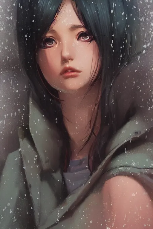 Image similar to a girl in the rain, full shot, fine - face, realistic shaded perfect anatomy, fine details. night setting. very anime style. realistic shaded lighting poster by ilya kuvshinov katsuhiro, magali villeneuve, artgerm, jeremy lipkin and michael garmash, rob rey and kentaro miura style, trending on art station